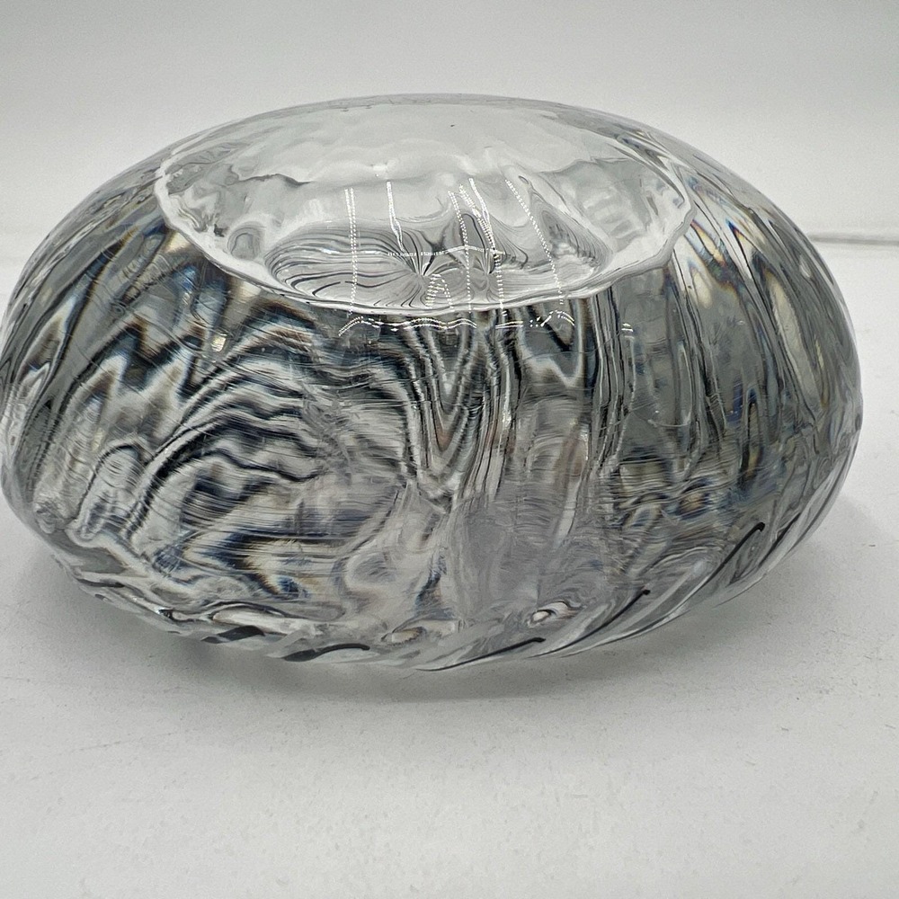 Large Solid Art Glass Paperweight – Black Vortex Spiral – Optic Ribbed Orb